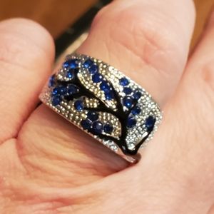 Silver Tone Tree Branch w/ Blue Crystal Accent Ring